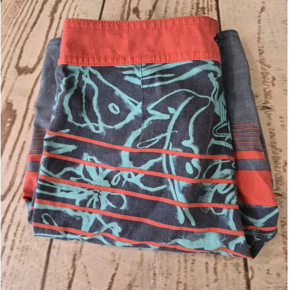 O'Neill Boys Board Shorts Size 14 Blue Orange Floral Stripe Swim Trunks